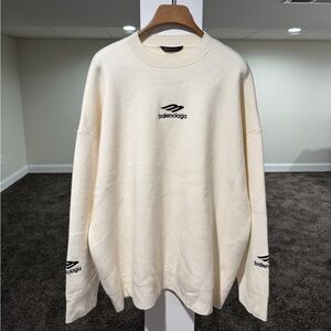 Balenciaga Skiing 3B Sport Icon Logo White Wool Knit Sweater